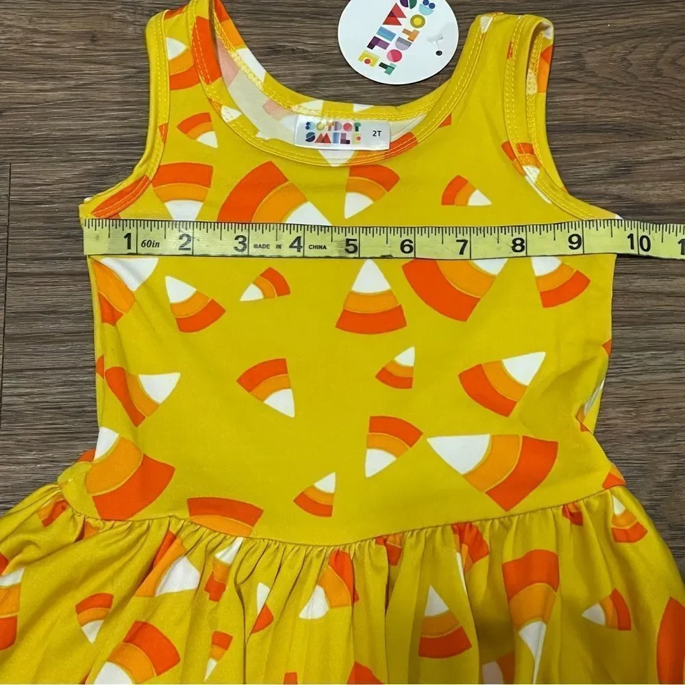 NWT Dot Dot Smile Candy Corn Twirl Sleeveless Dress Orange White Gold Size 2T